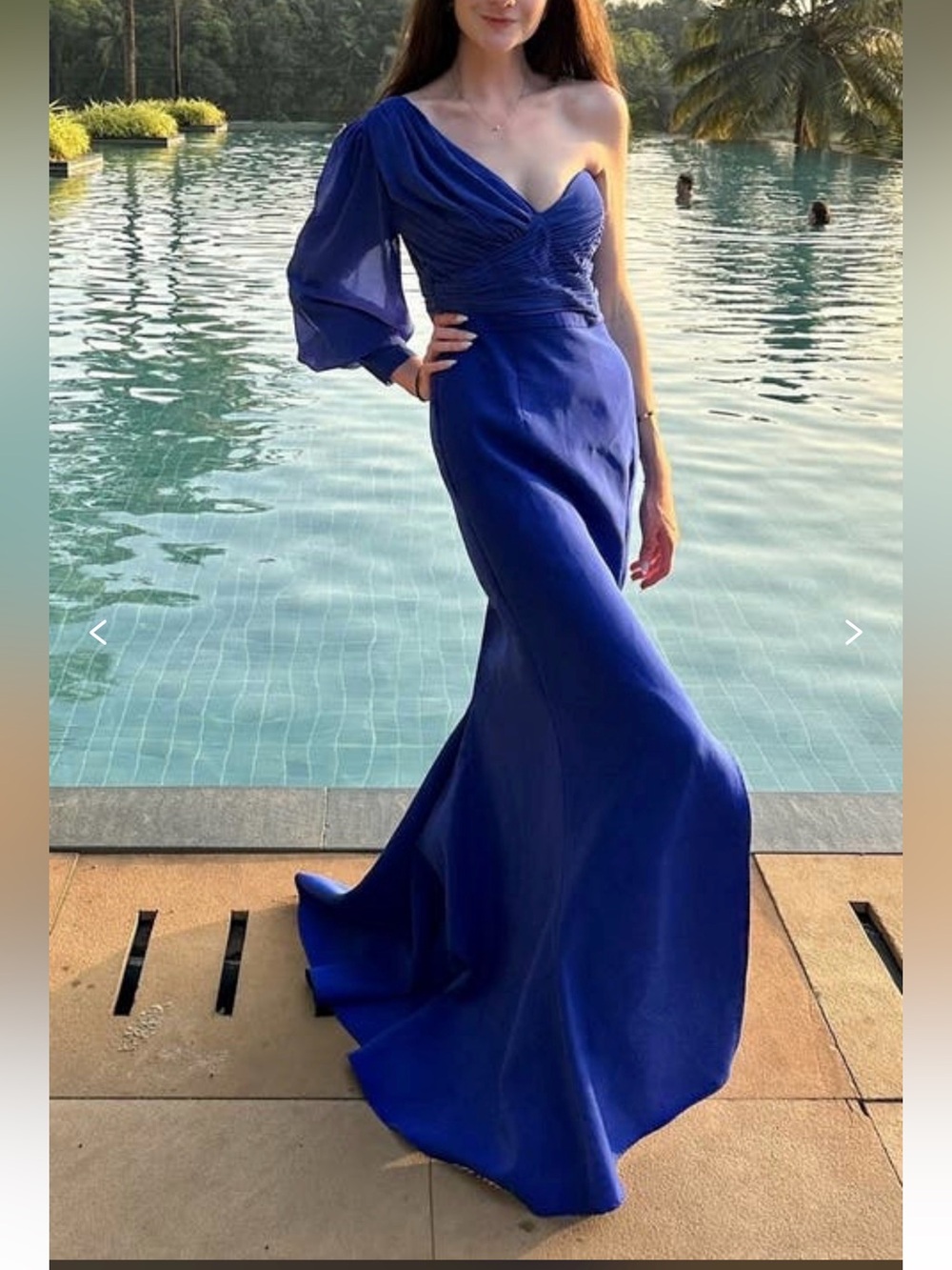 ELLE ZEITOUNE Charles One Shoulder Gown in Blue